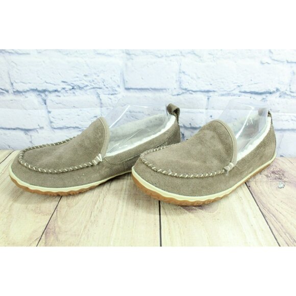 LL Bean Cement Suede Slip-On Moccasin Slippers Fleece Lined Mountain Size 8 M - Picture 2 of 9